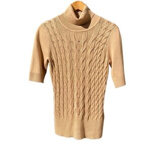 Ricki’s | NWT Tan Cowl Neck Cable Knit Sweater with Ribbed Texture 3/4 Sleeves